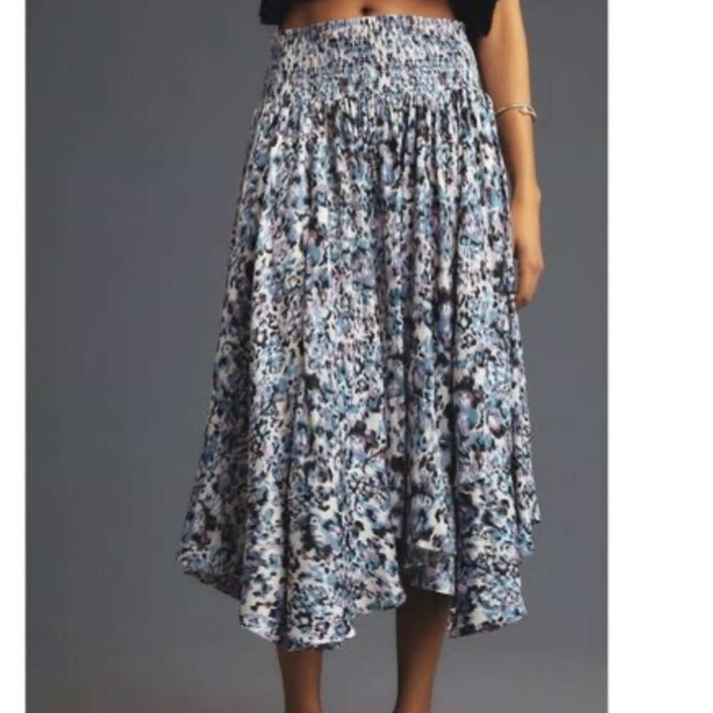 Anthropologie Blue and White High Low Asymmetrical Skirt